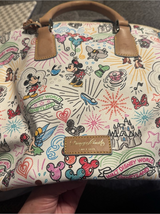 Dooney & Bourke Handbags - Dooney & Bourke Cream Multi-Color Disney Canvas Satchel with Tan Trim